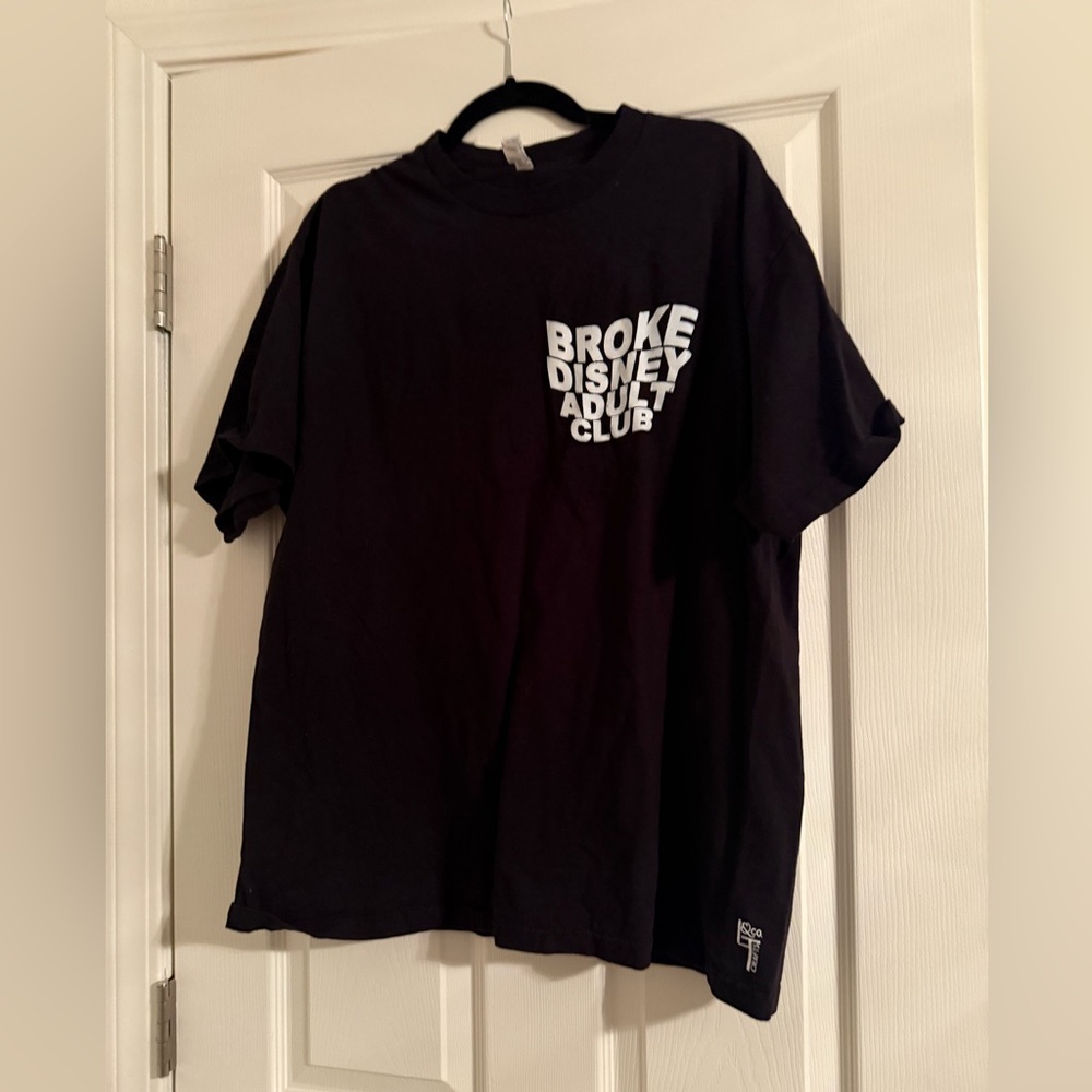 American Apparel “Broke Disney Adult Club” Black and White Graphic Tee